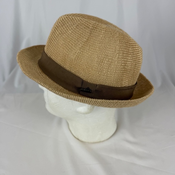Dorfman Pacific Fedora Hat XL Scala Toyo Poly Lightweight Beige Brown Woven EUC - Picture 12 of 12